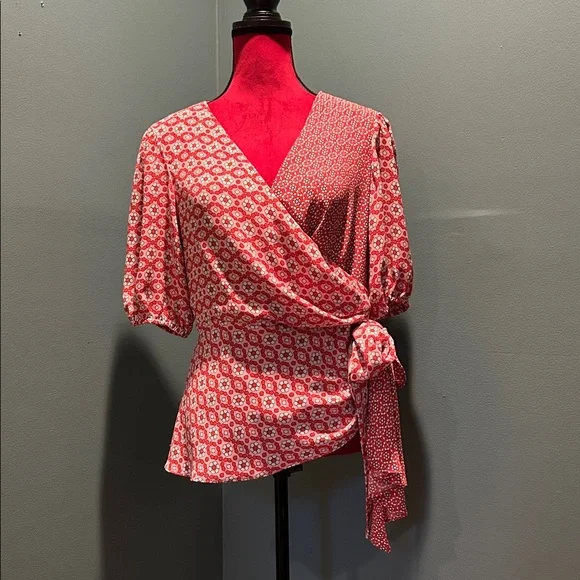 Sachin-Babi Elegant Red Wrap Top Size 8 - Picture 8 of 16